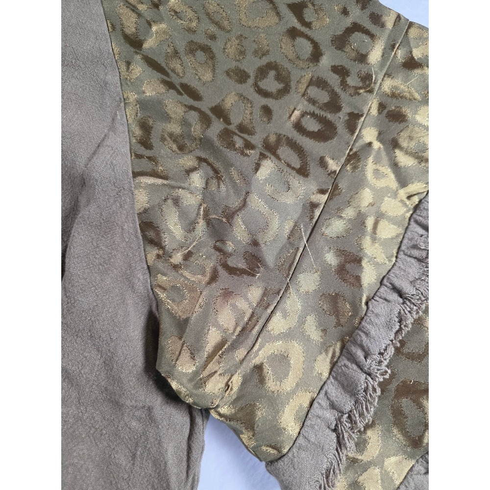 Umgee Metallic Leopard Tiered Fringe Sleeve Large Olive Green Boho Linen Cotton - Picture 6 of 7